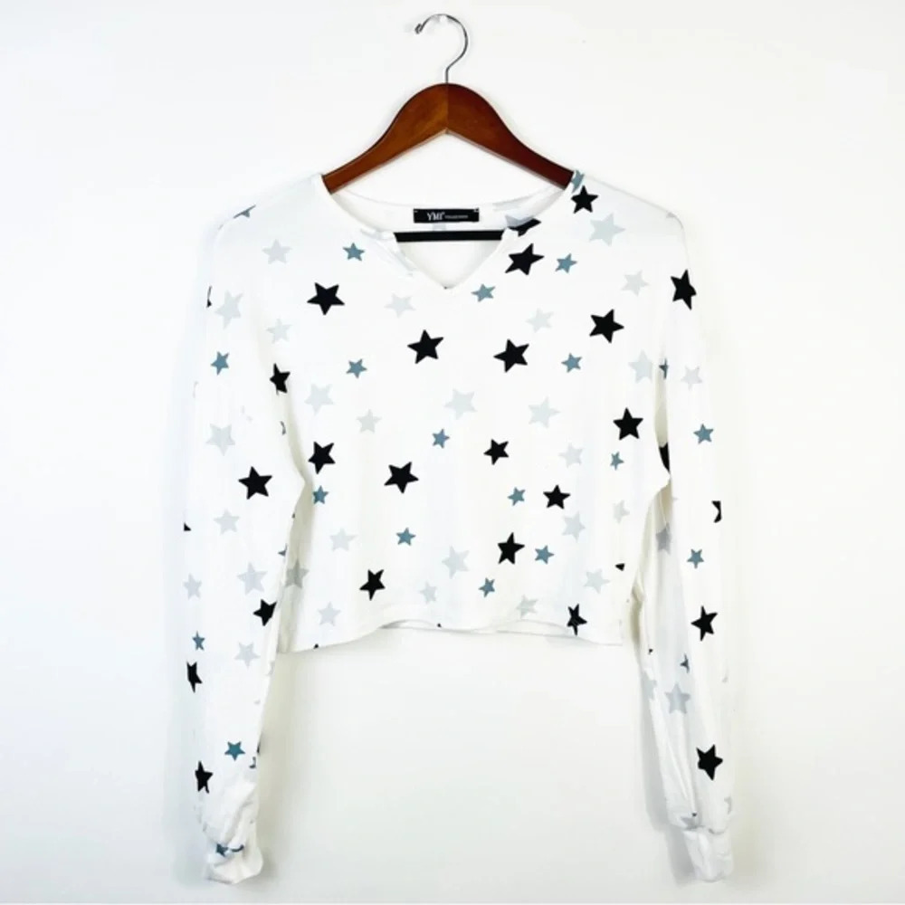 YMI COLLECTIONS White Stars Print Fleece‎ Loungewear Top